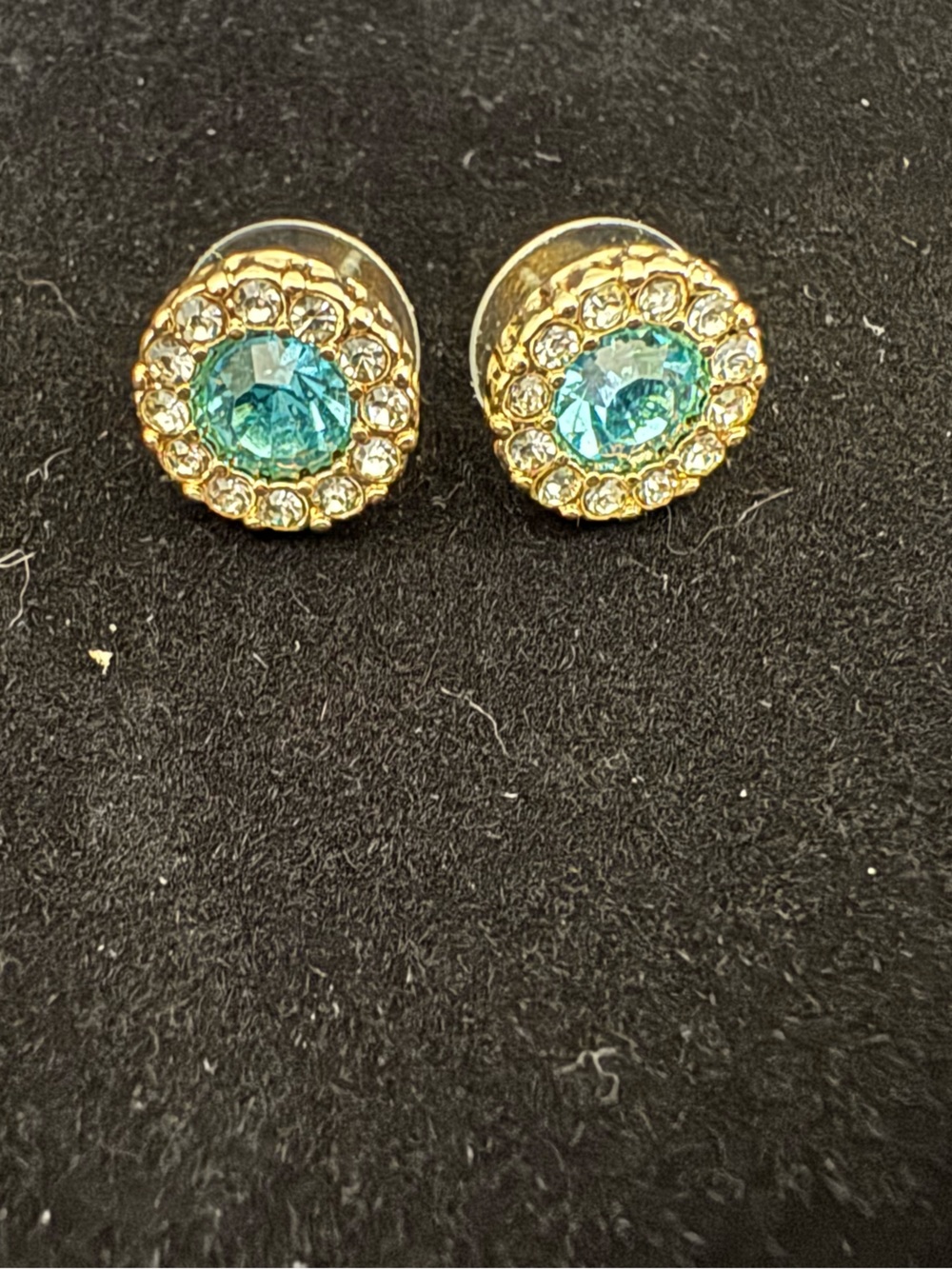 Fashion Jewelry Gold-Tone Earrings with Aqua Center Crystals